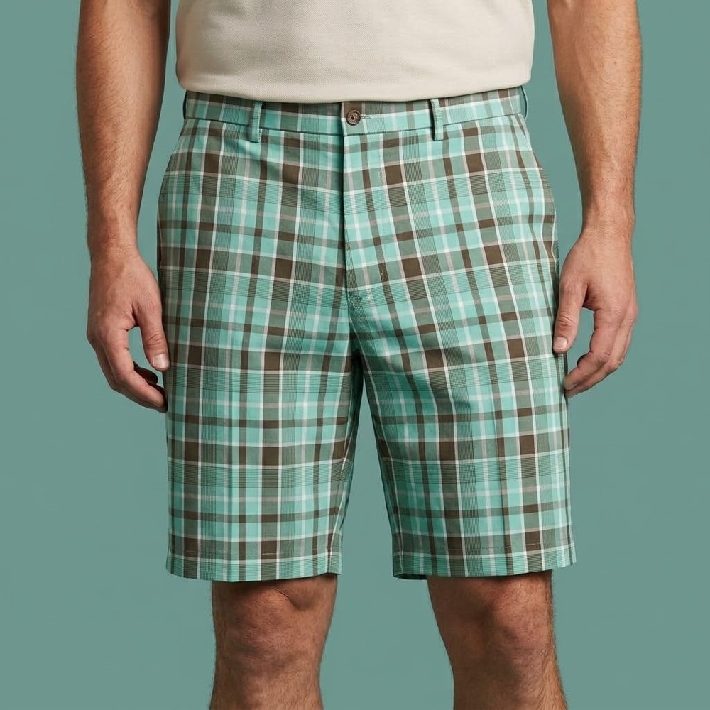 Louis Raphael Golf Plaid Shorts Mens 42 Green Brown Polyester EUC